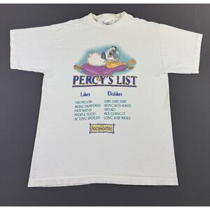 Rare Vintage 90s Disney Pocahontas Movie Percys List Art Cartoon White Large USA